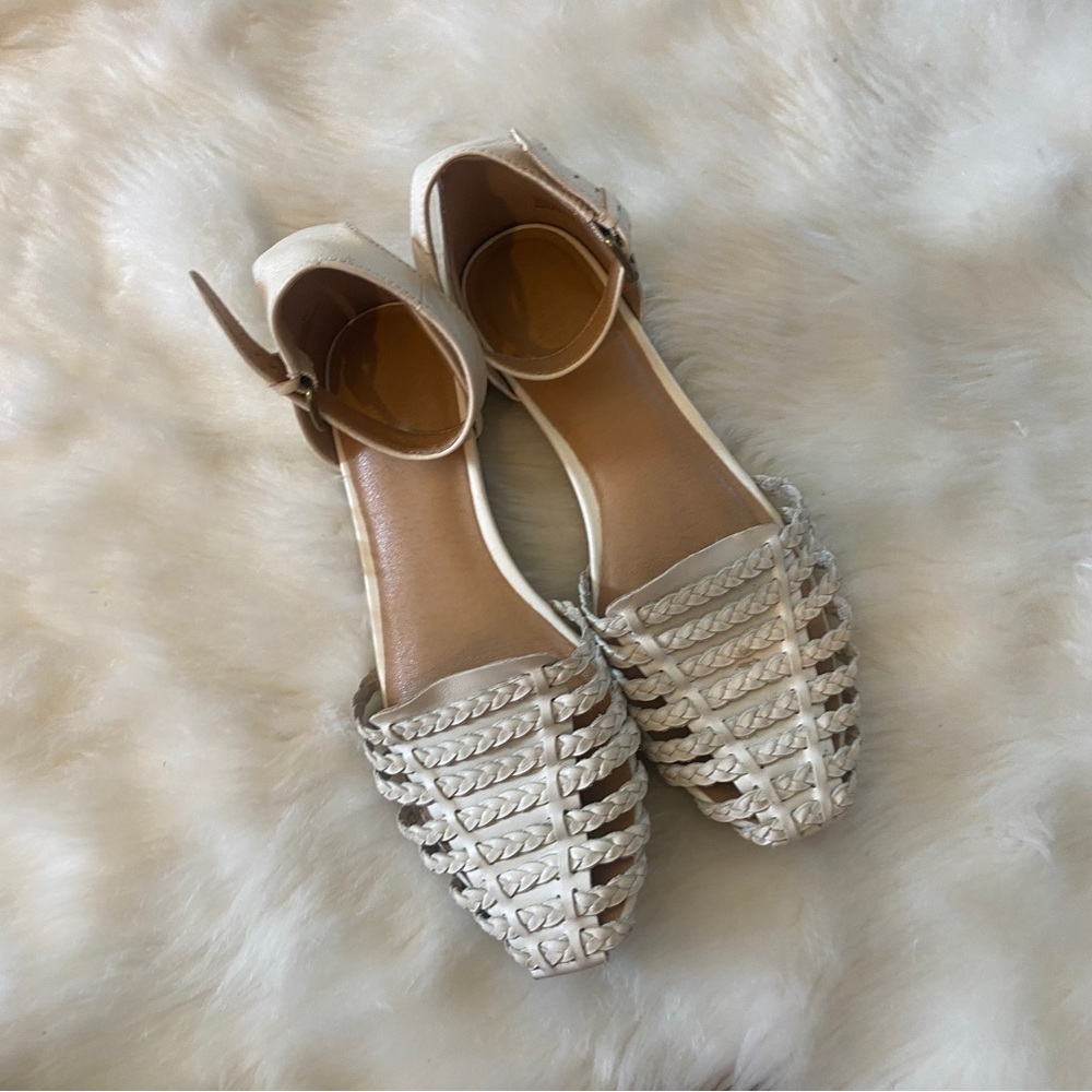 Crown Vintage White Braided Leather Ankle-Strap Sandals